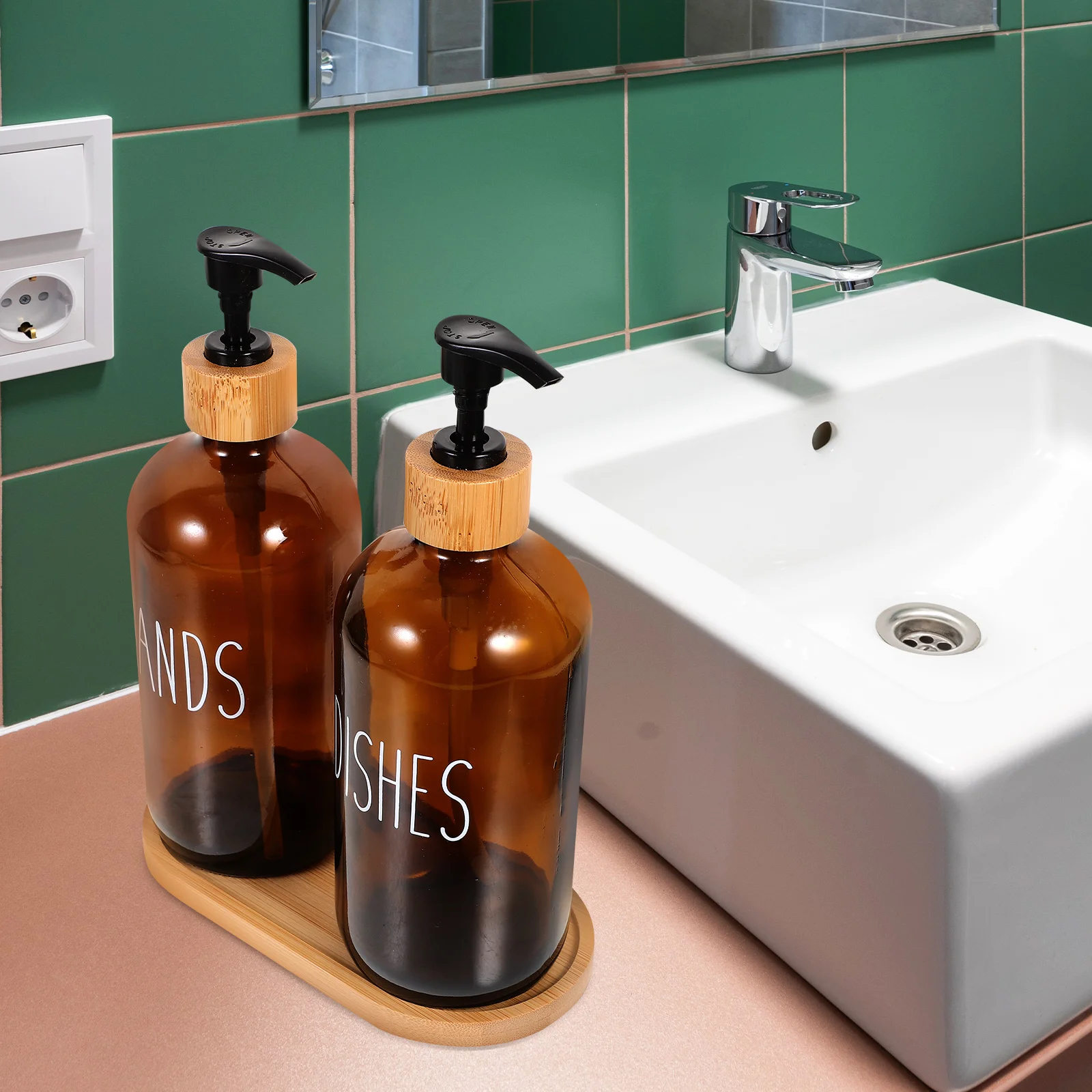 

1Set Liquid Soap Dispenser Glass Bottle Reusable Pump Container for Bathroom Sink Shampoo Body Wash Travel Essential