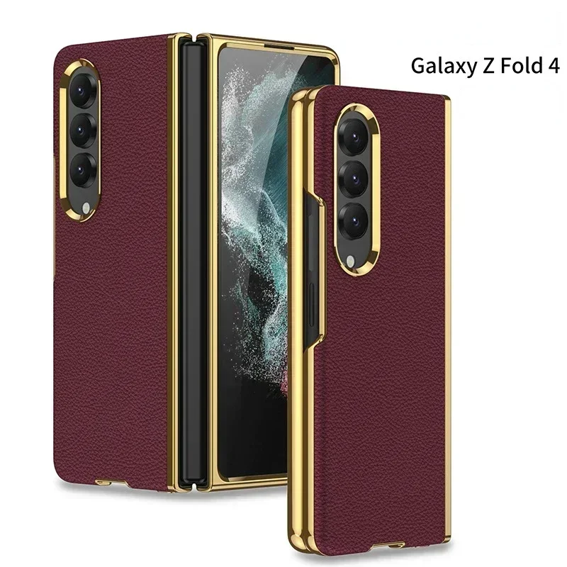 

For Samsung Galaxy Z Fold4 Phone Case Foldable Screen Electroplated Plain Leather Curved Ultra-Thin Shell Membrane Z Fold4 Cover