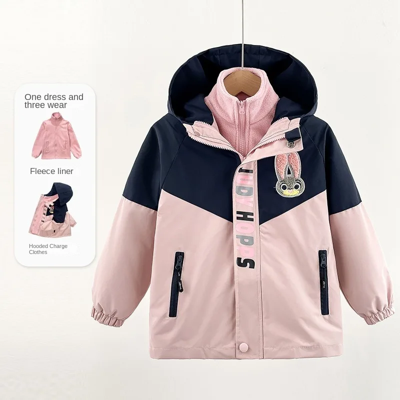 

Girls' Outdoor Three-in-one Charge Jacket Autumn and Winter 2024 New Teenage Children's Clothing Thick Fleece Jackets Coats