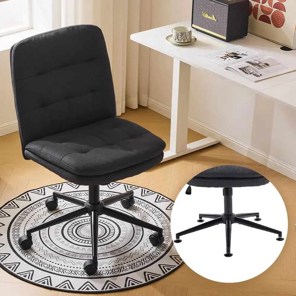 

Ergonomic Swivel Vanity Chair with Cushion, Adjustable Height, Rolling or Fixed, Makeup Desk Chair, Linen Black