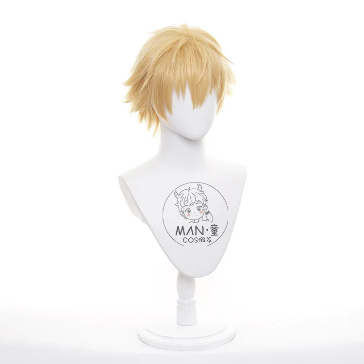 Chainsaw Man Denji Cosplay Wig Golden Yellow Spiky Short Hair Simulated Scalp Halloween Gift
