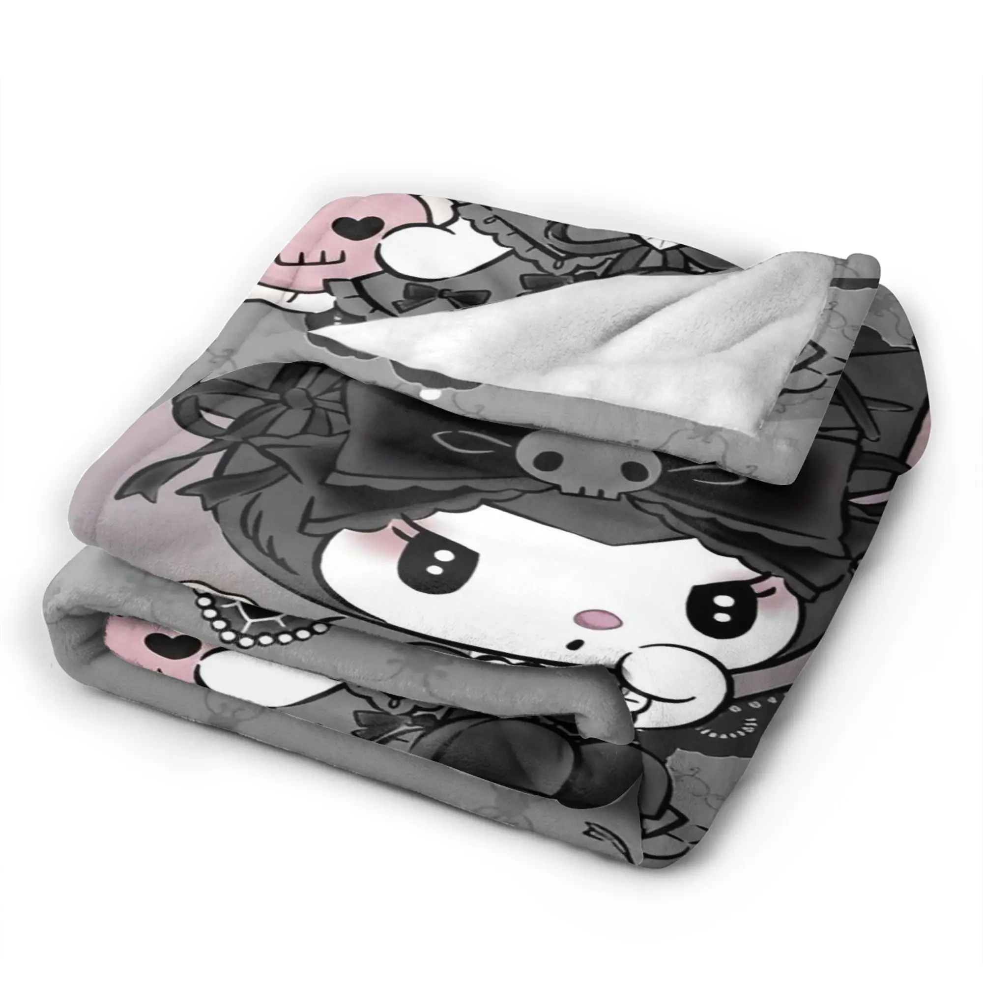 لطيف Kuromi Baku الكرتون بطانية الفانيلا مضحك الدافئة رمي البطانيات للمنزل مطعم الديكور #4