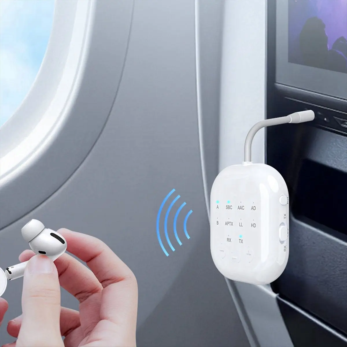 2026 جديد + - جهاز إرسال واستقبال بلوتوث 5.3 عالي الوضوح وكمون منخفض محول صوت لاسلكي للطائرات/التلفزيون/السيارة #6