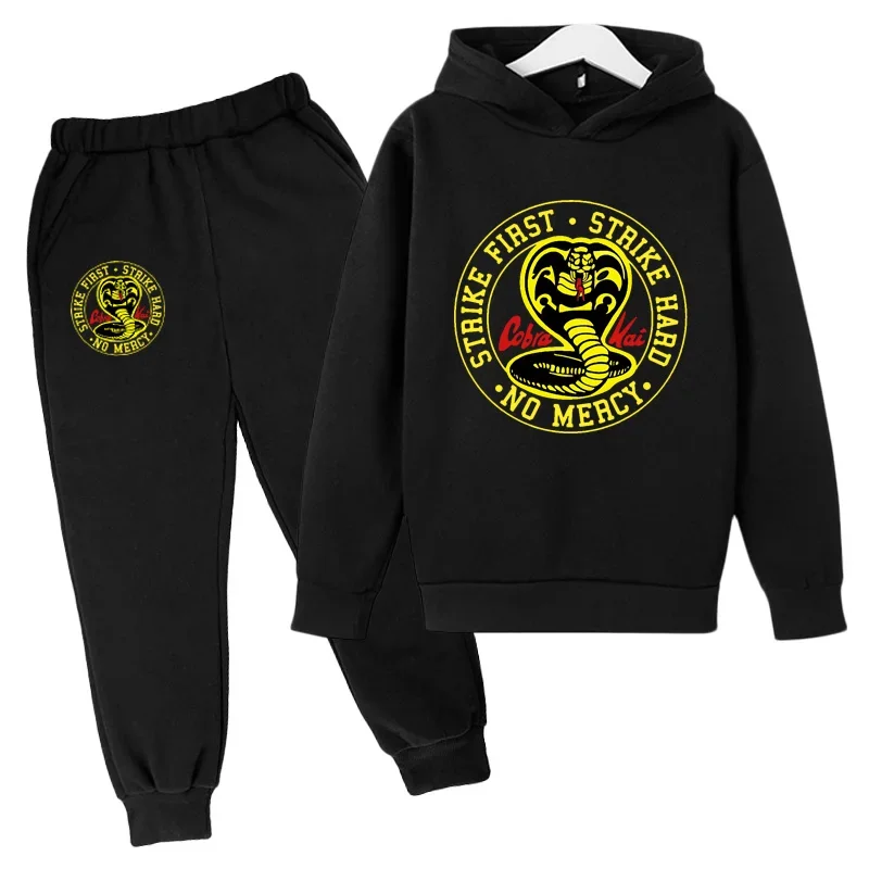 New Spring Cobra Kai Kids Hooded Coats and Pants Set Children Clothing Girl Boy Clothes 4-14 Years