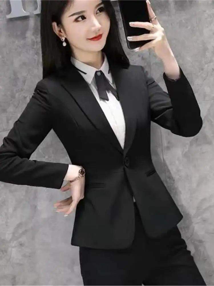 

Ele Faionable Женский карьерный костюм Jaet Interview Торжественная одежда Cleanfit Sle ort Length Long Sve One Button