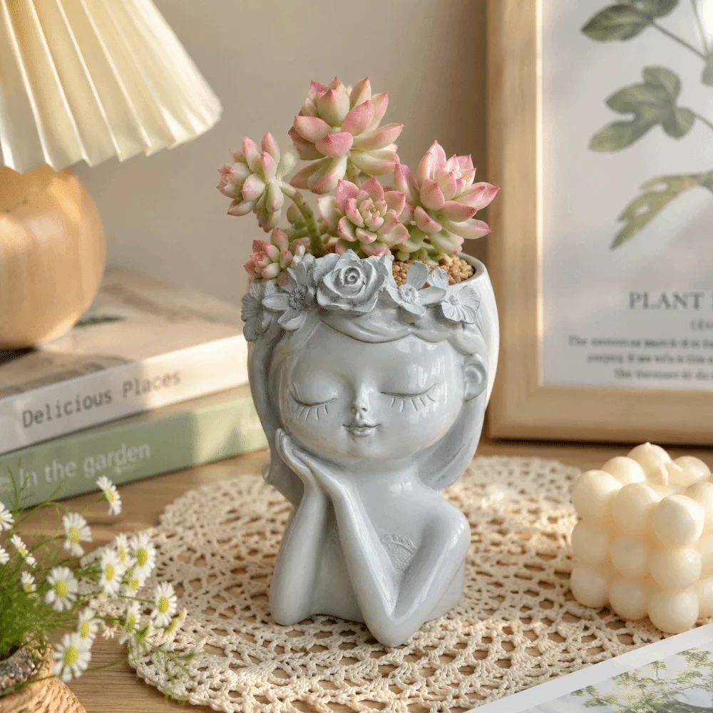 Pretty Girl Resin Flower Pot Home Decor Candle Holder Desktop Ornaments Pencil Box Portrait Design Plant Pot Garden Pots