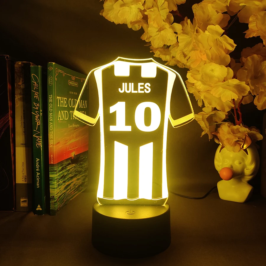 Camisa de futball personalizada led luzes 3d nome personalizado lâmpada noturna de futebol crianças quarto decoração de mesa presentes de natal para