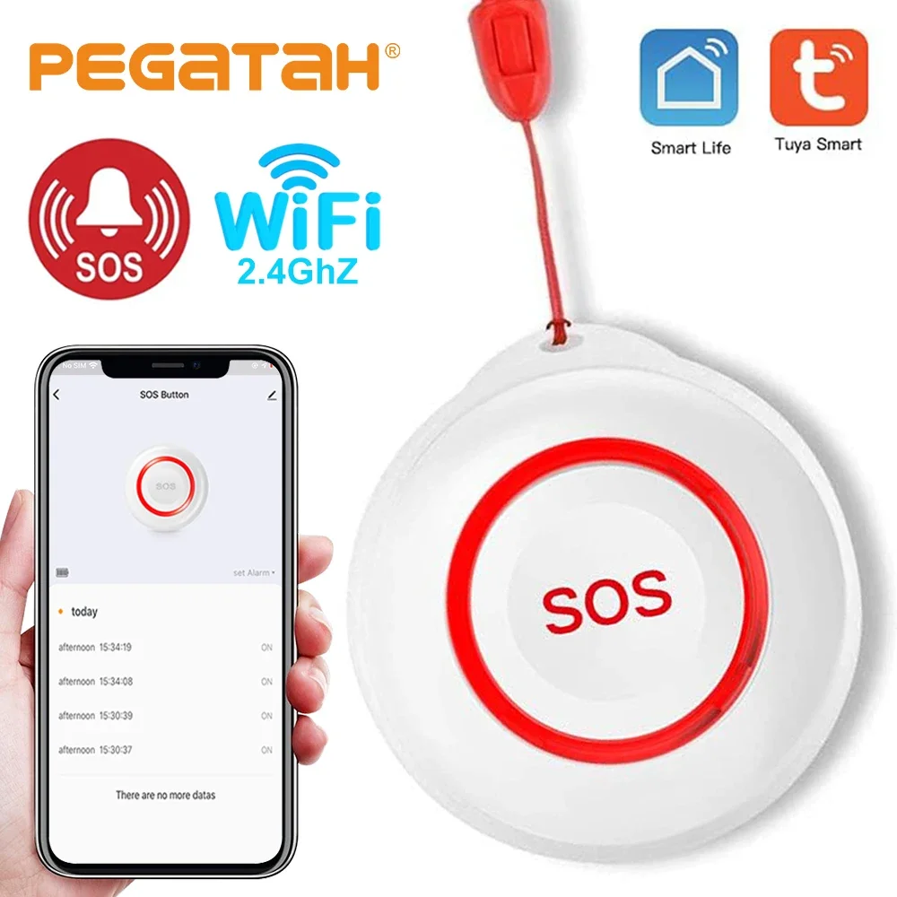 PEGATAH Tuya WiFi SOS زر إنذار بطارية قابلة للشحن المسنين الذكية زر الذعر في حالات الطوارئ رجل عجوز الشخصية الدفاع عن النفس