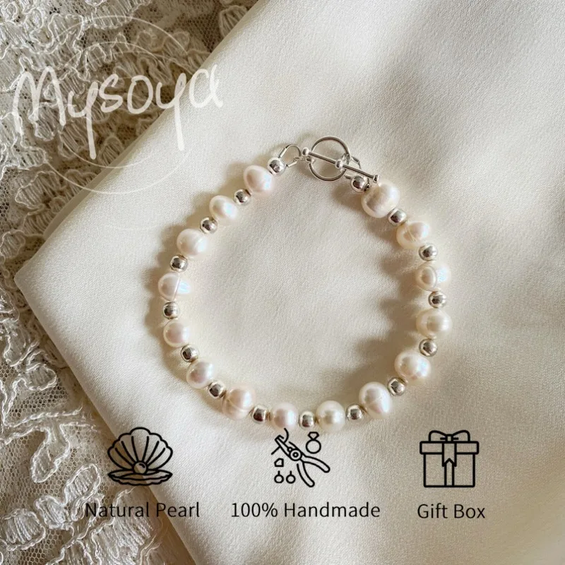 

MYSOYA браслет из белого пресноводного жемчуга 6-7 мм с подарочной коробкой для нее/его дня рождения/свадьбы/Рождества/Нового года/подарок на день Святого Валентина