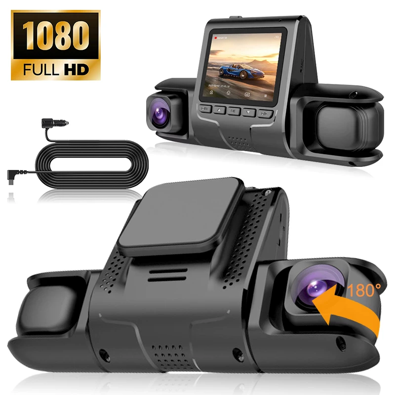 

Видеорегистратор 1080P+720P с двумя камерами, 2.0'' IPS-экран, режим парковки, ночное видение, WDR 170° ° Широкоугольный G-сенсор