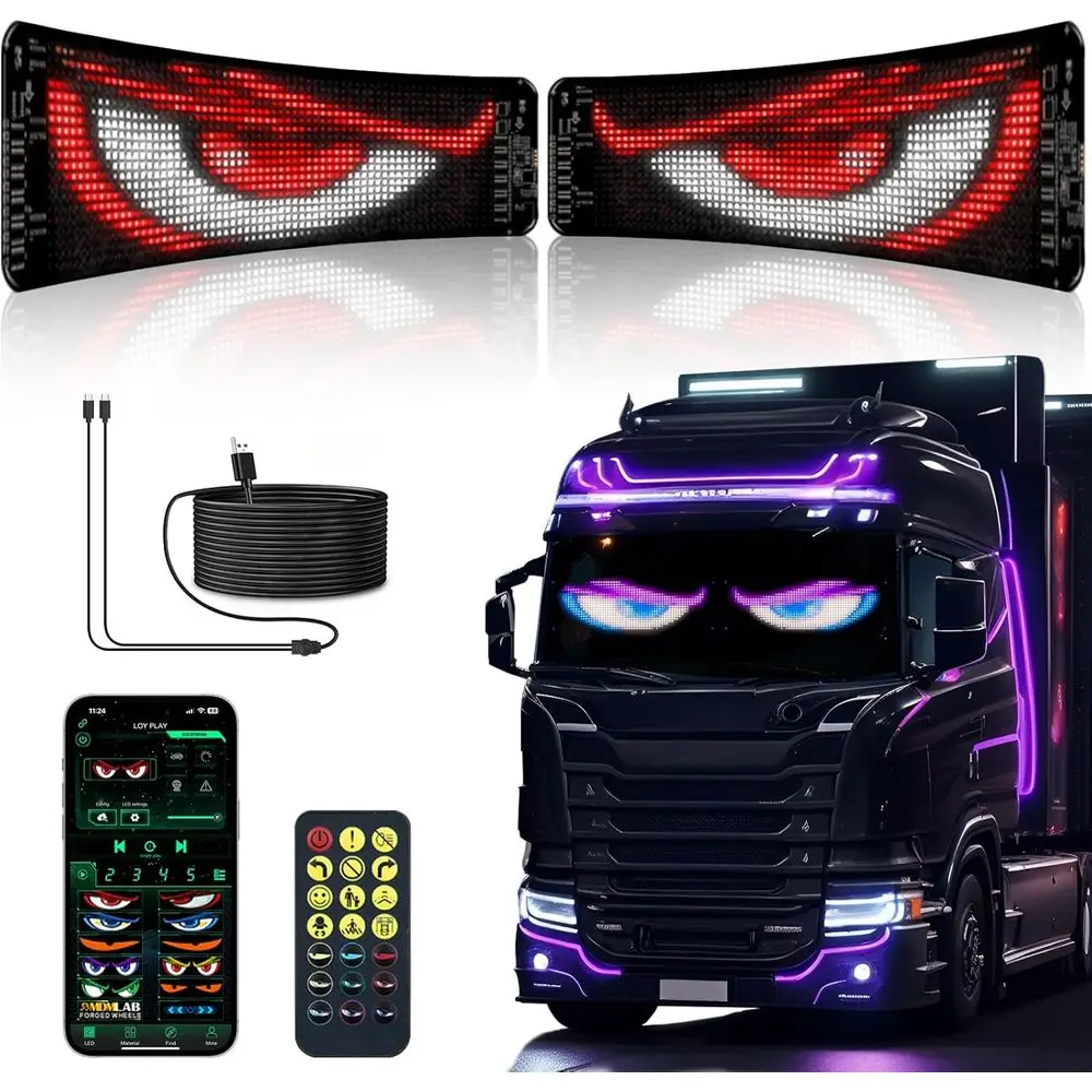 

2pcs Devil Eyes Light or Windshield,14“*4”Progmable lexible LED Display with Remote/App Control,Custom Animations, s & Text,or S