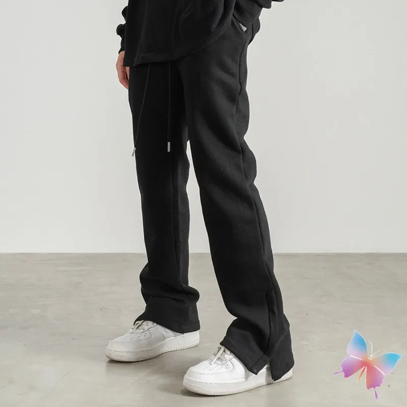 

Men Women Hiphop High Street Solid Color Zipper Split Micro Horn Guard Pants Elastic Waist Drawstring Trousers Casual Sweatpants