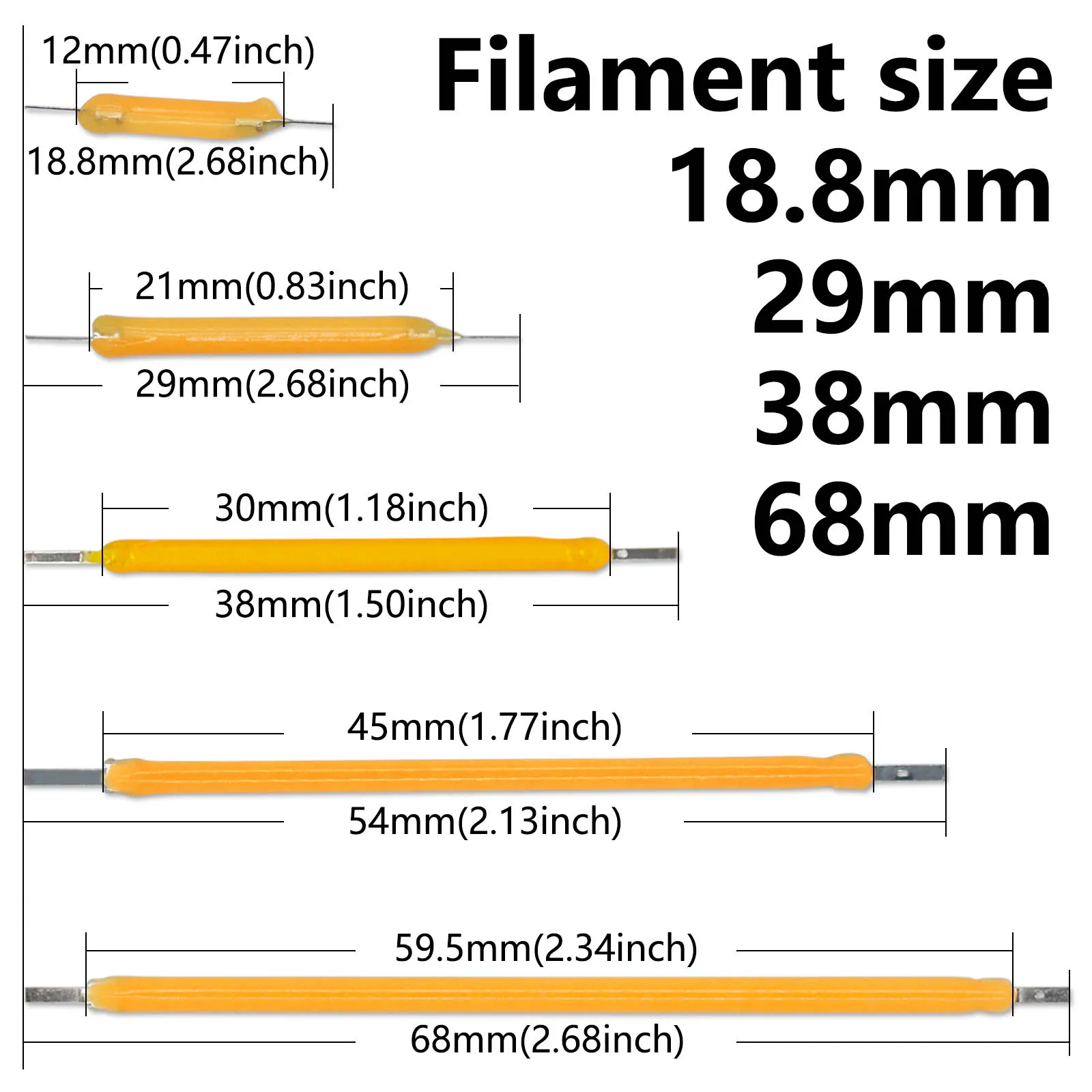 10pcs COB LED Filament 18.8mm 29mm 38mm 54mm 68mm Edison Bulb Lamp Parts DC 3V 12V 57V Incandescent Light Diodes Accessories