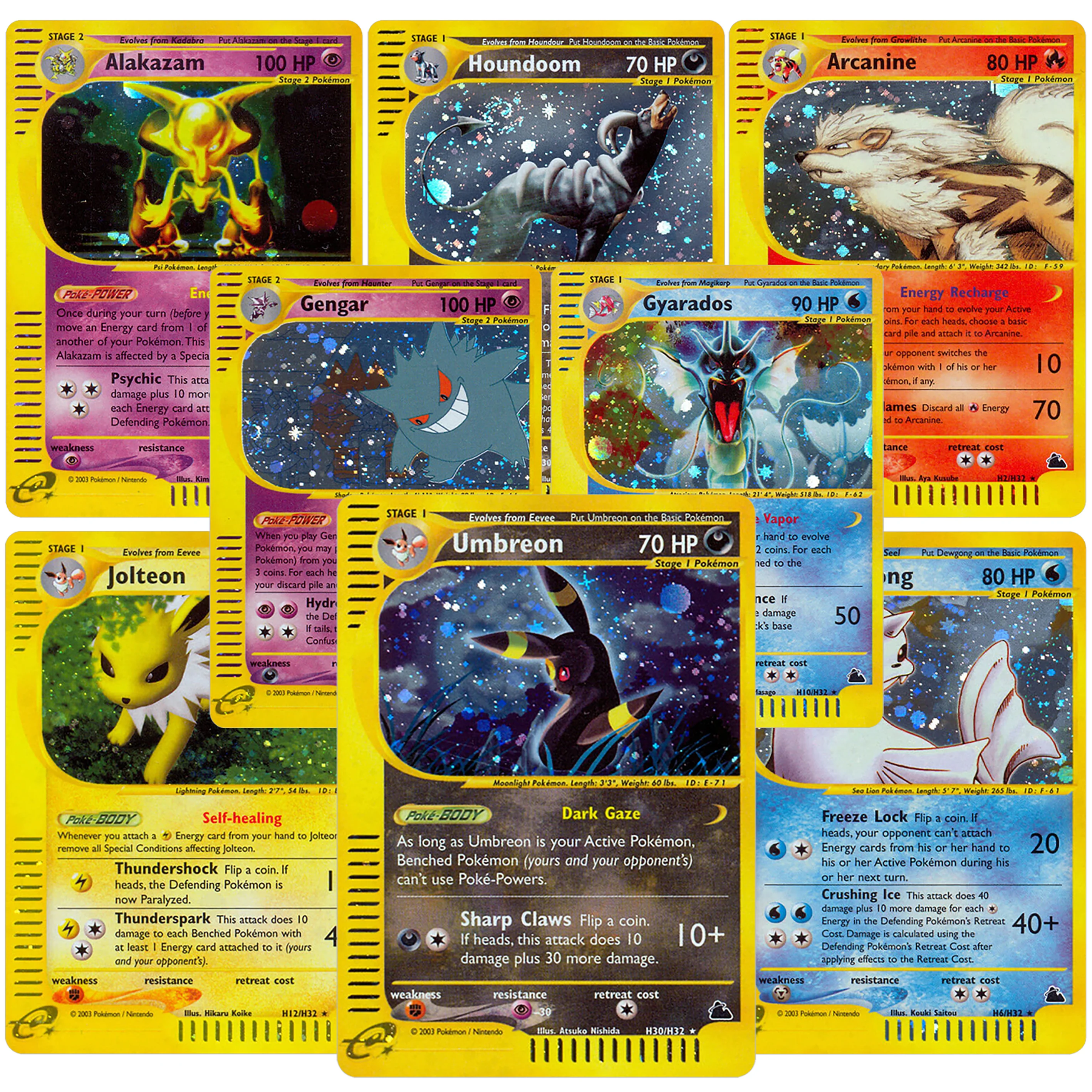 Vintage PKM Skyridge (SK) E-KARTEN H1-H32 Voll-Holo Seltene PROXY-Karten Set Gyarados Umbreon Flareon Klassische WOTC Sammelkarten
