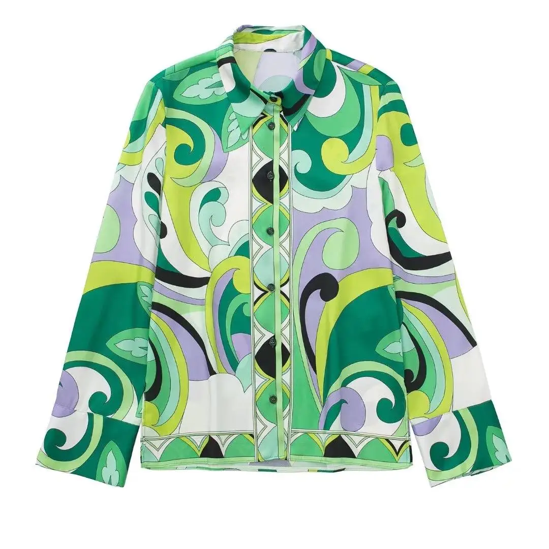 

Women's Printed Long Sleeve Shirt Lapel Design Floral Patterned Casual Fashionable Winter Collection Non-Stretch Fabric