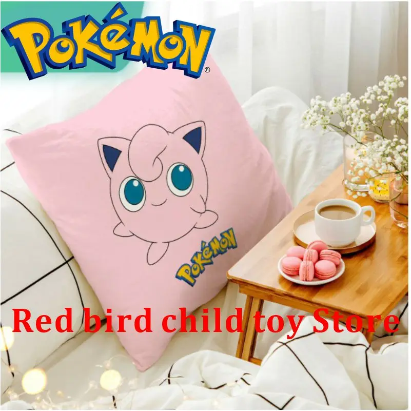 45X45CM Pokémon Pikachu Eevee Anime krótka pluszowa śliczna poszewka na poduszkę z motywem kreskówkowym domowa Sofa poduszka biurowa poszewka na