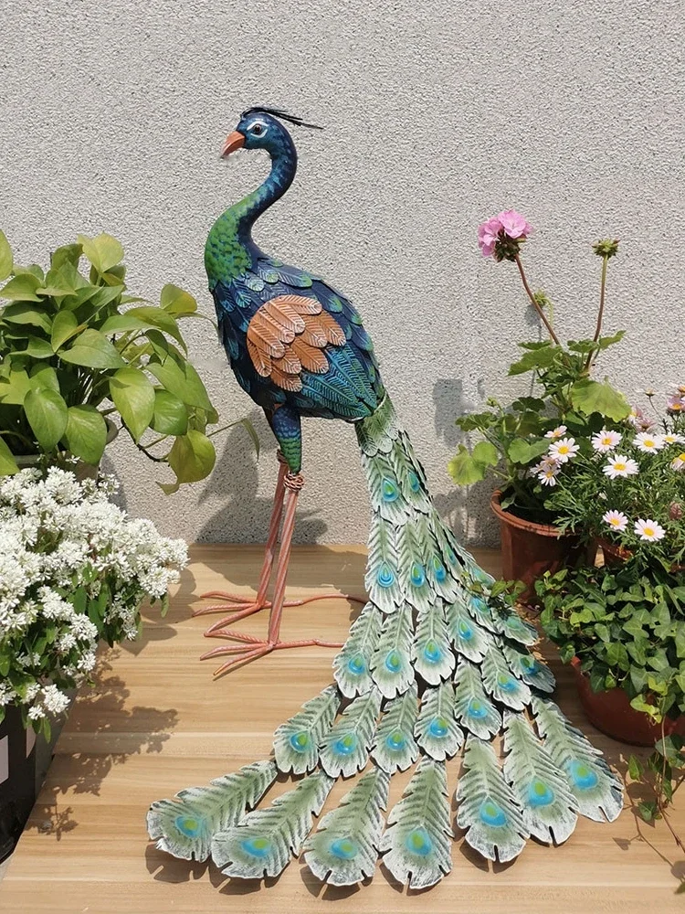 Home Decor Outdoor Garden Courtyard Decoration Peacock Open Screen Decoration Iron Animals Large Floor Balcony Layout Landscape