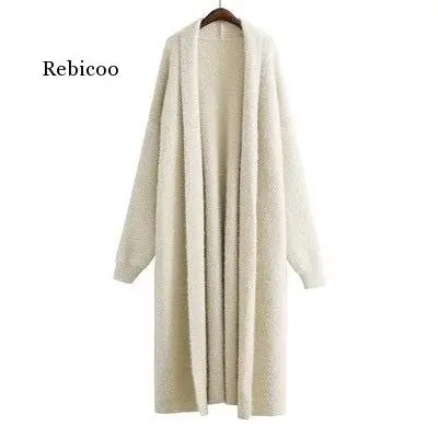 Autumn winter NEW lazy wind white mink cashmere knitted cardigan long loose sweater coat female thickened