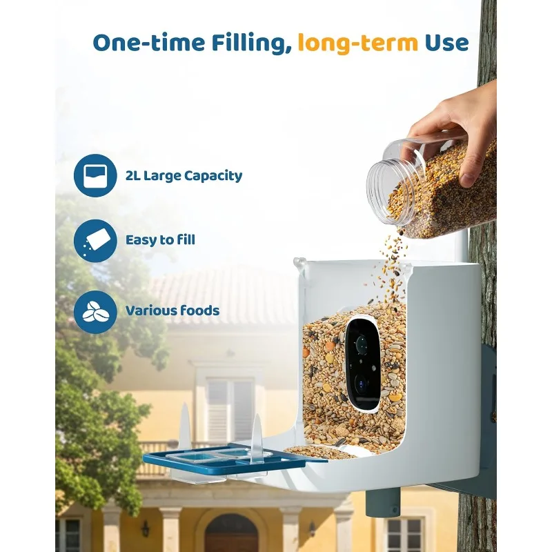 

Умная кормушка с камерой, AI Identify 11000 видов птиц, домашняя камера 2K на солнечной энергии, автоматическое захват видео и мгновенное использование