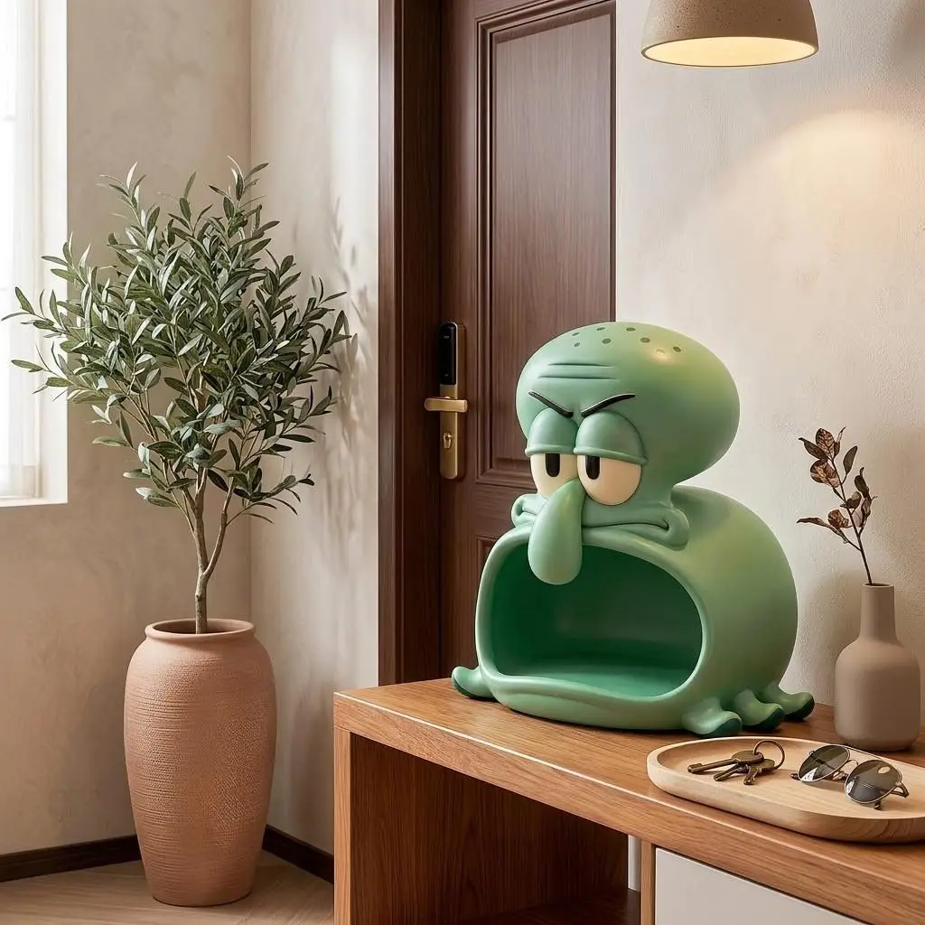 SpongeBob SquarePants Statue Cartoon Anime Squidward Quincy Tentacles Storage Sculpture Desktop Porch Storage Ornaments Decor