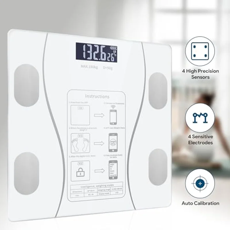 Intelligent, simple and practical Rechargeable mobile digital scale, connected to APP, displaying BMI, body fat and muscle mass