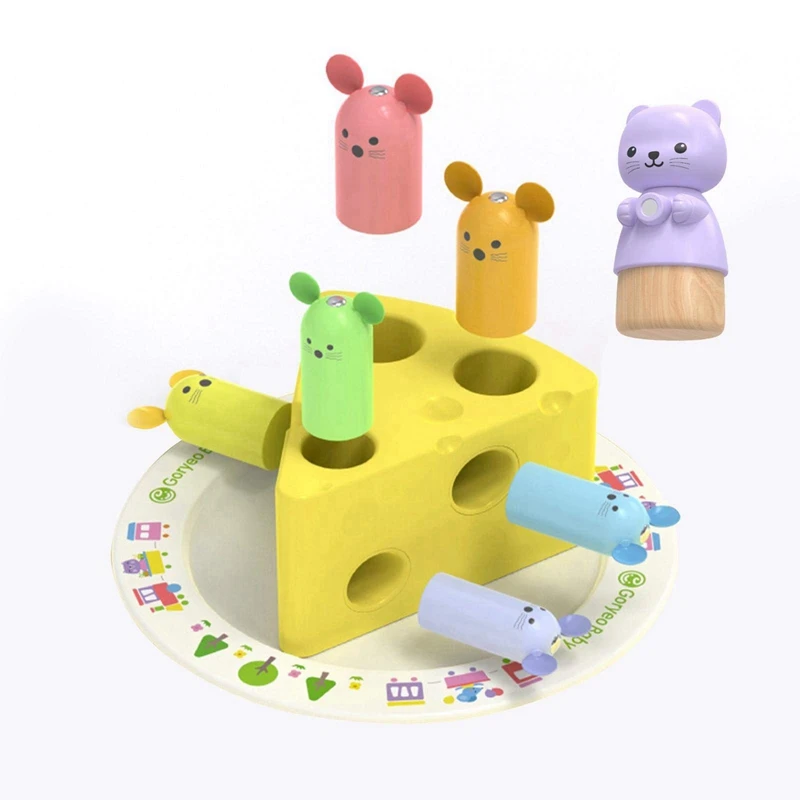 Baby Holz spielzeug fangen Maus magnetisches Fischen Rettungs käse Spaß Spiel lernen Formen Farben Bildung Spielzeug Kind Geschenk