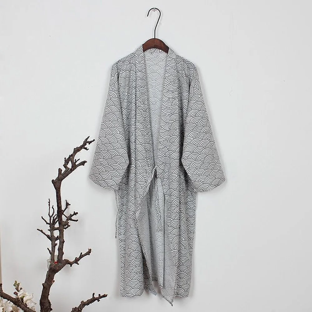 Cozy and Stylish Cotton Mens Kimono Yukata Robe Gown Nightwear Bathrobe Loose Fit Japanese Style Cozy Pattern (Gray)