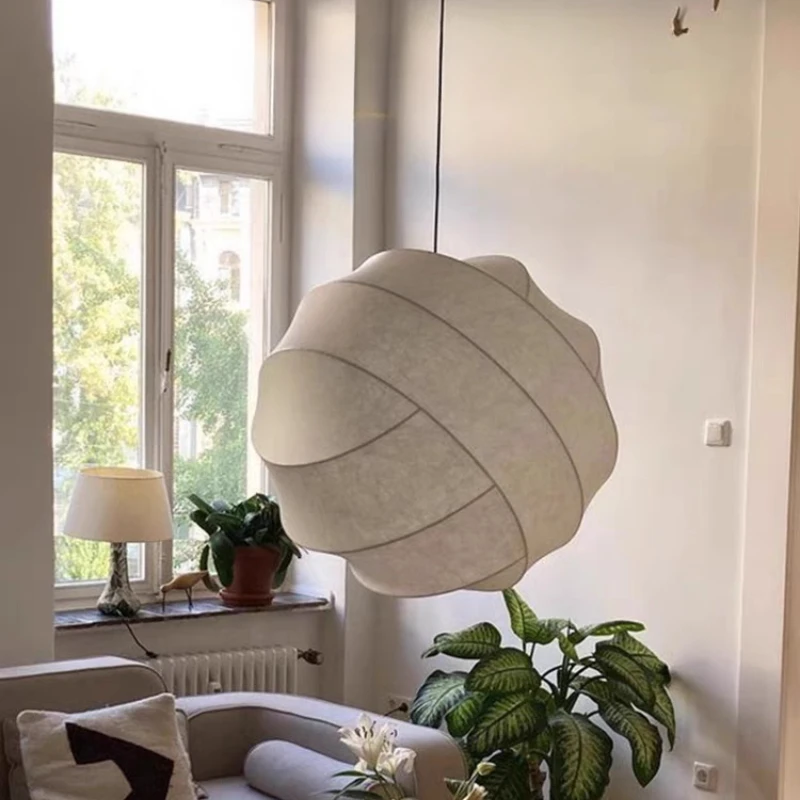 Wabi Sabi Rice Paper Ball Pendant Light Noguchi Style Silk Japanese for Living Room Bedroom Restaurant Atmosphere Lighting