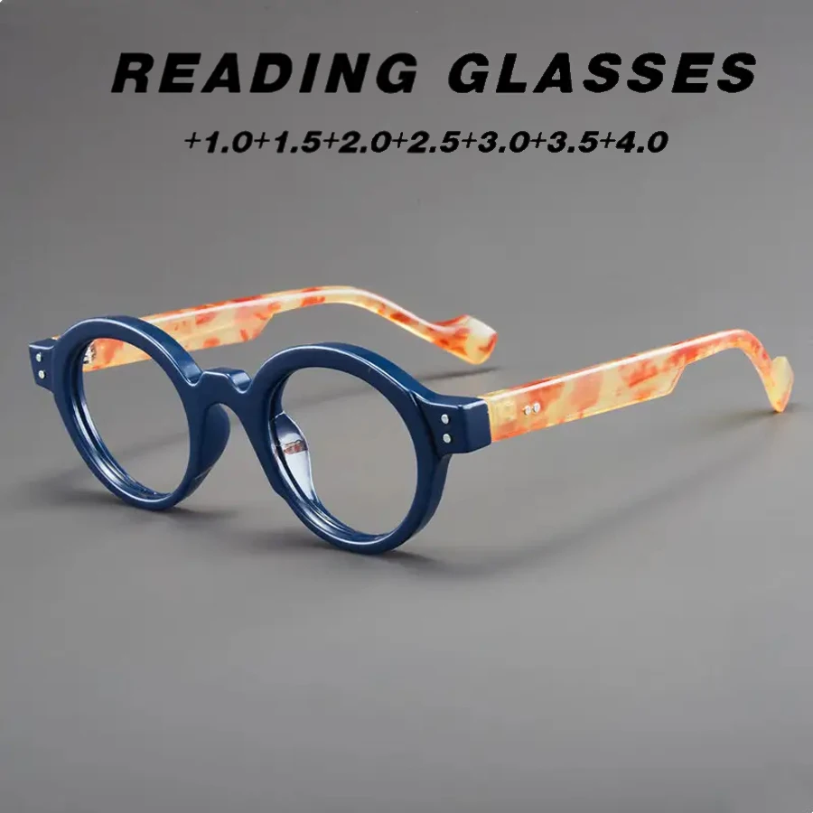 Retro nautische blaue Schildpatt-Lesebrille, runde Lesebrille, Unisex, modische Pendelmode, Brillen für alle Jahreszeiten, täglicher Stil