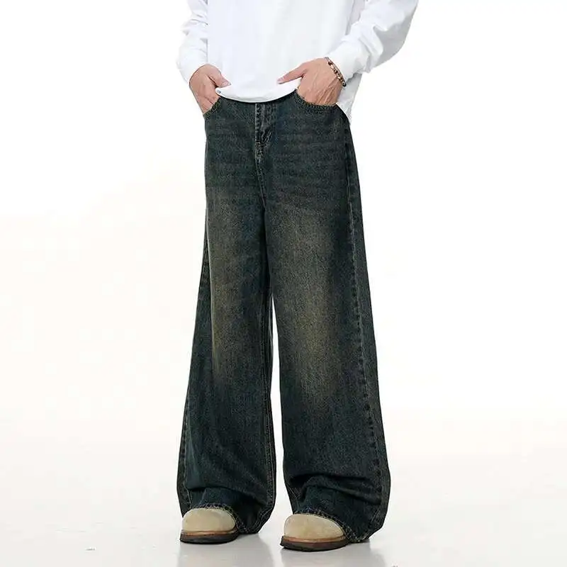 Stil Männer Amerikanische Jeans Gewaschen Abgenutzt Lose Fit Breite Bein Männliche Denim Hosen Sommer Neue Stilvolle Vintage Hosen KXD1
