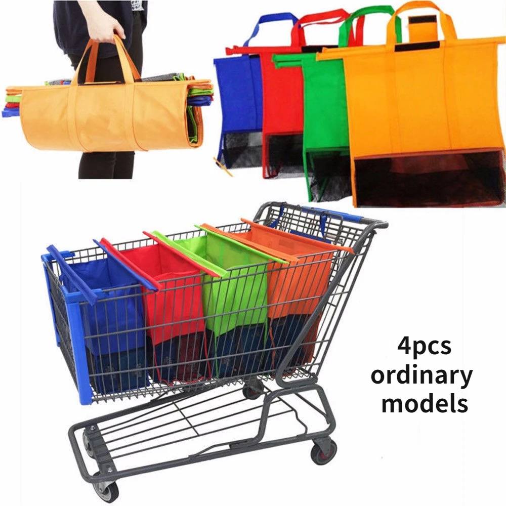 Portable Reusable Grocery Storage Bag, Supermarket Shopping Tote Bag, Eco-Friendly, Foldable, Household, 4Pcs Set