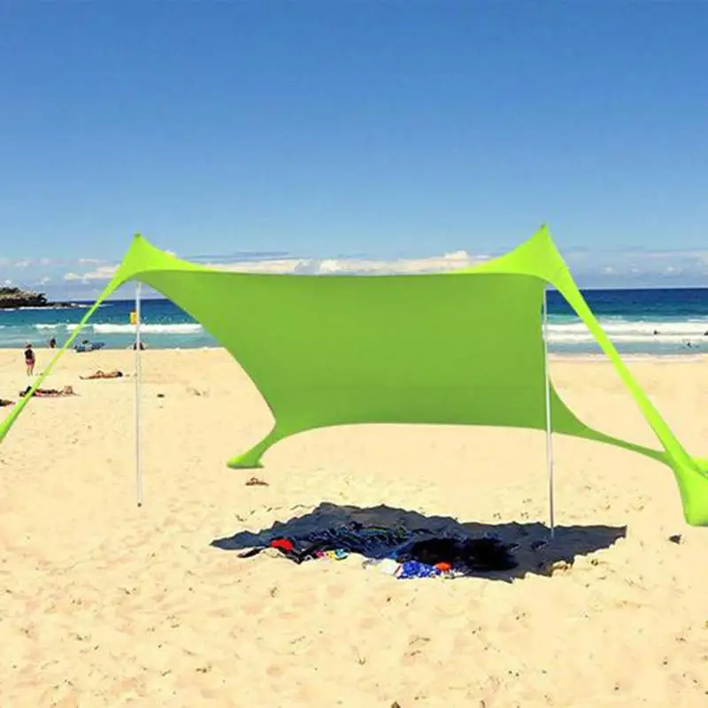 Family Beach Tent Sunshade Beach Umbrella Canopy Tent Beach Canopy With Sand Bags And 2 Aluminum Poles Outdoor Beach Shelter