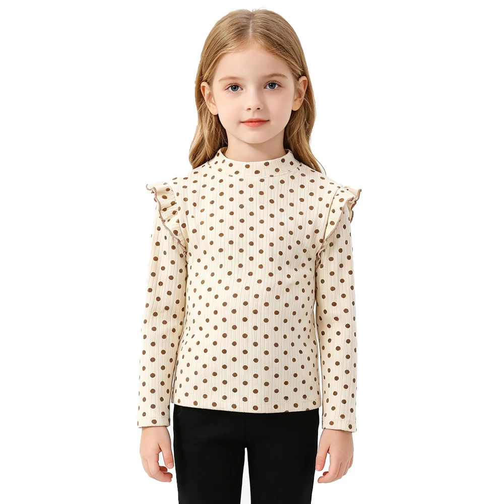 Girls Autumn Ruffle Long Sleeve T‑Shirt Floral Print Knit Base Top Elastic Breathable Kids Casual Clothes Bottom Tshirts Tees