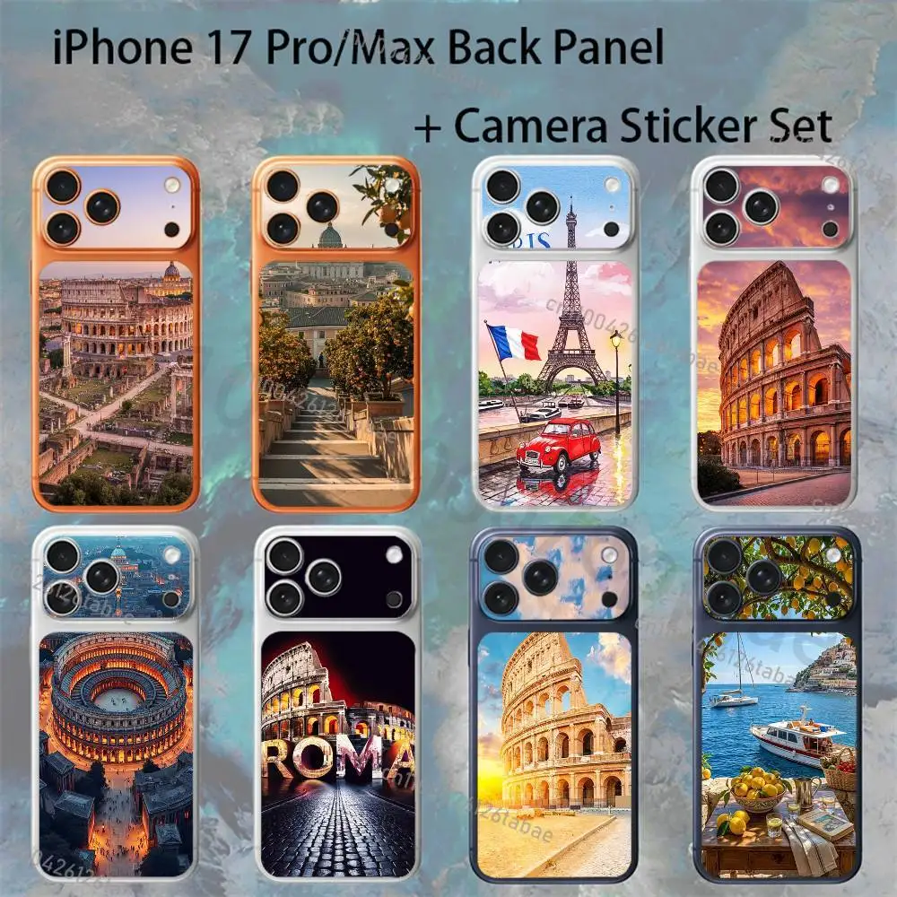 Italy Rome City Travel For iPhone 17Pro/ProMax Battry Back Cover with Camera Decal Skin Rear Protective Sticker Film