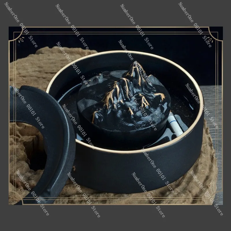 New Chinese-style covered ashtray with lid,anti-flying ash design,creative and personalized light luxury household and office