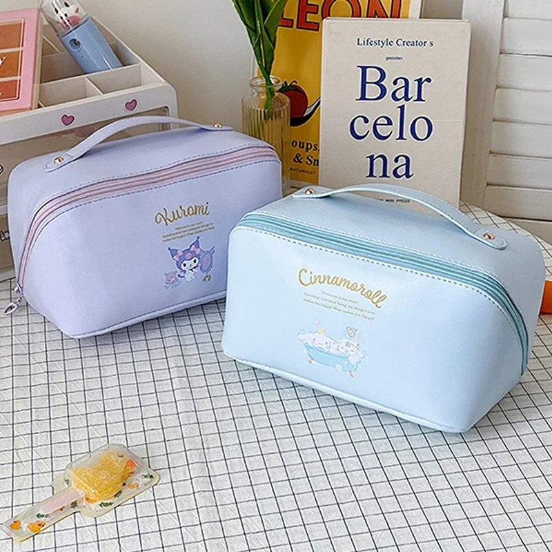 New Sanrio mymelody Kuromi Cinnamoroll Large-Capacity Travel Cosmetic Bag Portable PU Makeup Pouch Women Waterproof  Washbag