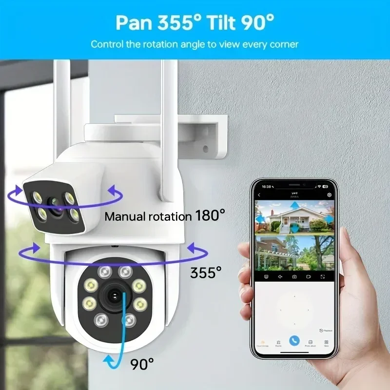 Dual Len Outdoor PTZ Camera, AI Human Auto Tracking, CCTV Security Video Surveillance Camera, Audio P6Slite, Dual Screen, WiFi, 4K, 8MP