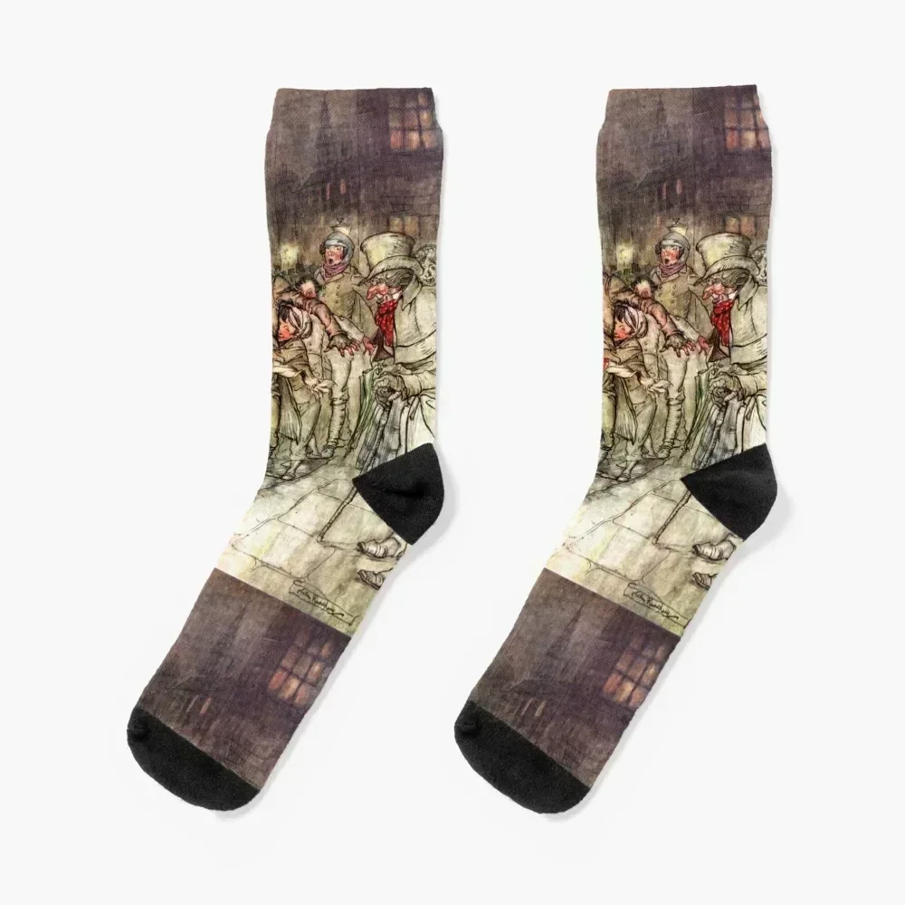

Bob Cratchit Sledding - A Christmas Carol - Arthur Rackham Socks anti-slip compression Non-slip Designer Man Socks Women's