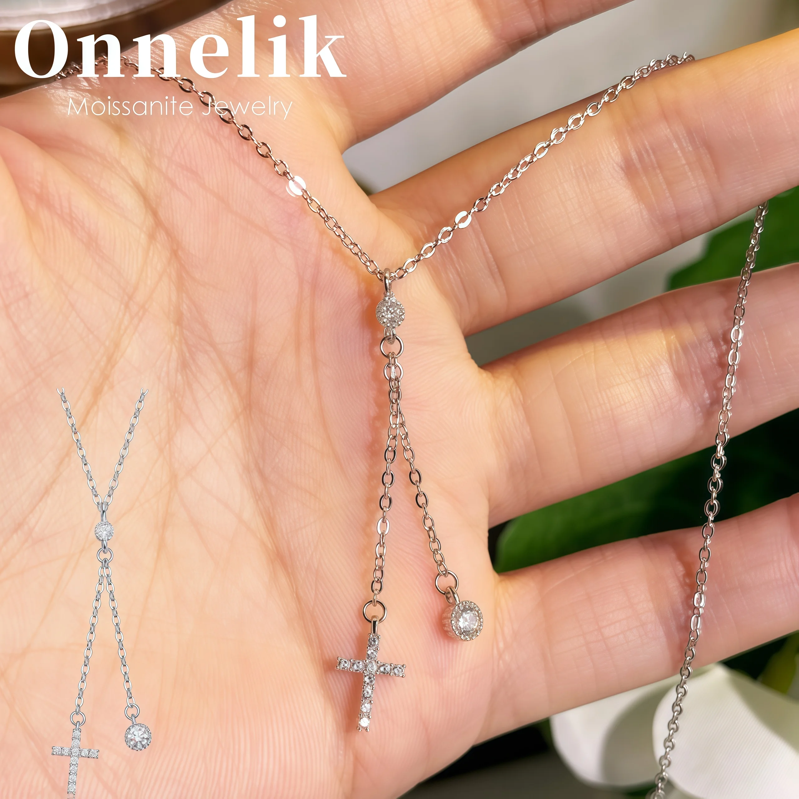 

Кулон-крест Onnelik с муассанитом, цепочка с подвеской из чистого серебра S925, сверкающая цепочка с кисточкой, ювелирное изделие с лабораторными бриллиантами, подарок