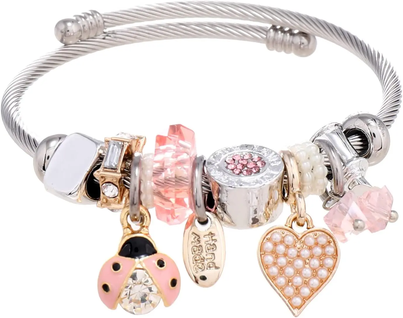Pulseras con dijes para niñas, exquisitas y lindas pulseras de la amistad con dibujos animados, brazalete de acero inoxidable plateado con caja de regalo de cumpleaños, ajustable.