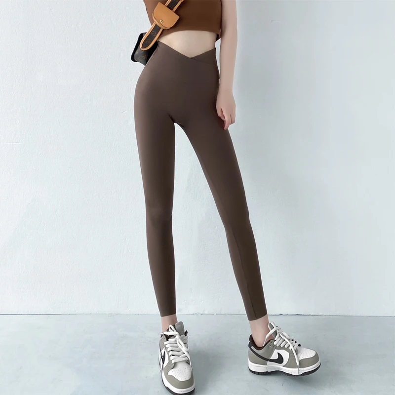 

a arkskin Yoga Pants Women's Summer Thin Cross V Waist Tight Fit Elastic Magic Pants Nylon Spandex Seven Nine Length