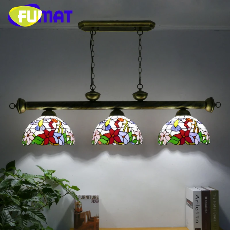 FUMAT Tiffany style stained glass American vintage chandelier for living room dining room bedroom cafe LED decor Pendant lamp