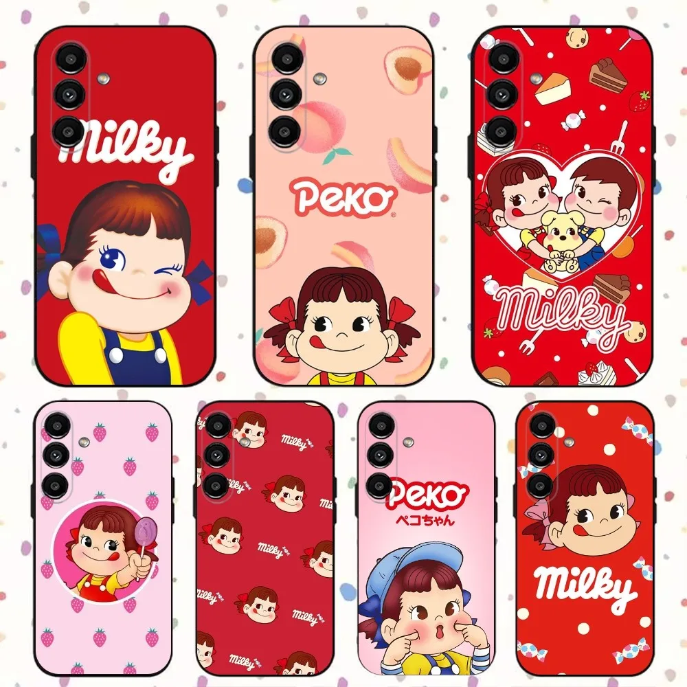 Fujiya Milky Peko-Chan  Phone Case For Samsung S24,S21,S22,S23,S30,Ultra,S20,Plus,Fe,Lite,Note,10,9,5G Black Soft Cover