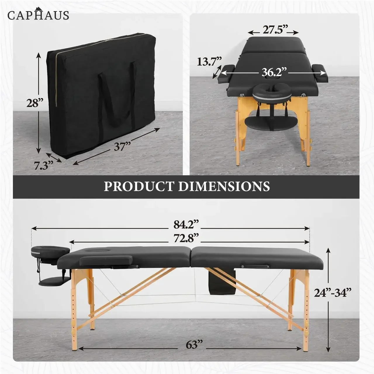 Premium Memory Foam Massage Table, 84 Inch Foldable & Portable Massage Bed, Height Adjustable Spa Bed, Wooden Legs & Carry Case