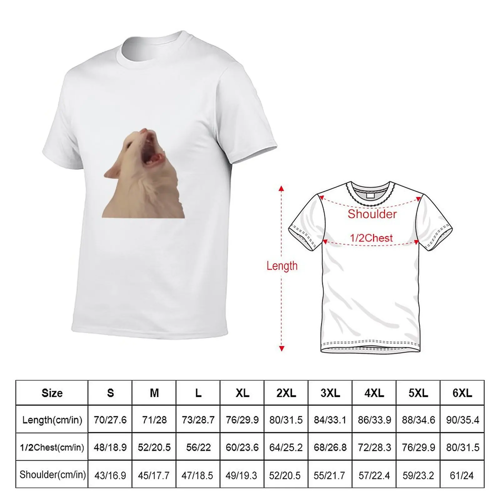 White Cat Screaming Meme T-Shirt printed t shirts for man man t shirt luxury T-Shirt