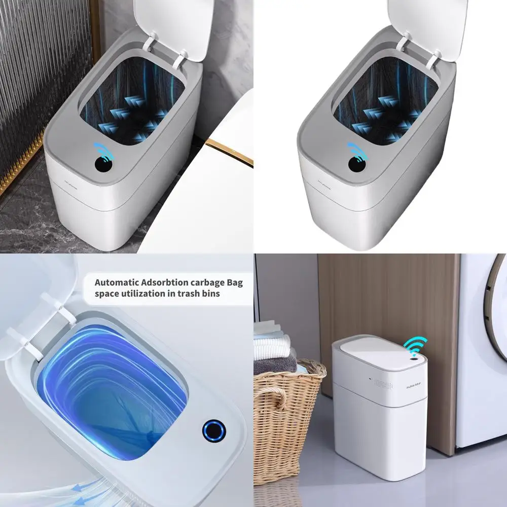 

3.8 Gallon White Slim Motion-Sensor Trash Bin with Lid for Compact Spaces