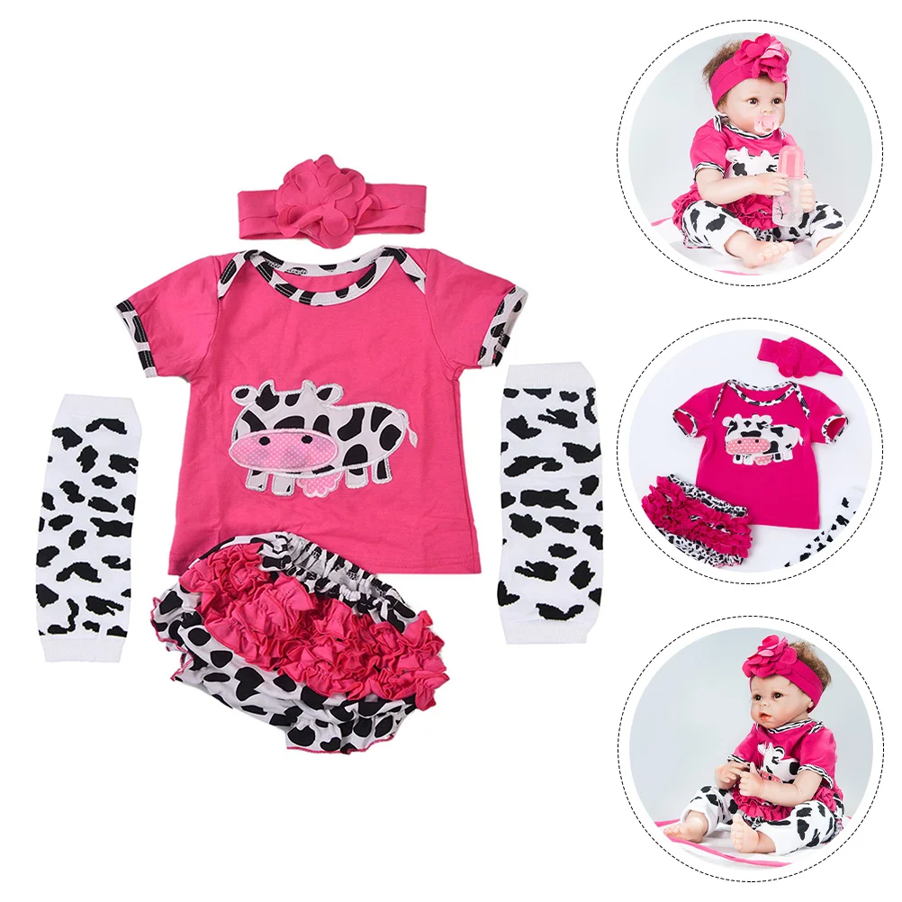 Reborn Baby Dolls Cow Clothes Outfit Newborn Girl Clothing Short Sleeve Matching Rosy Decorative