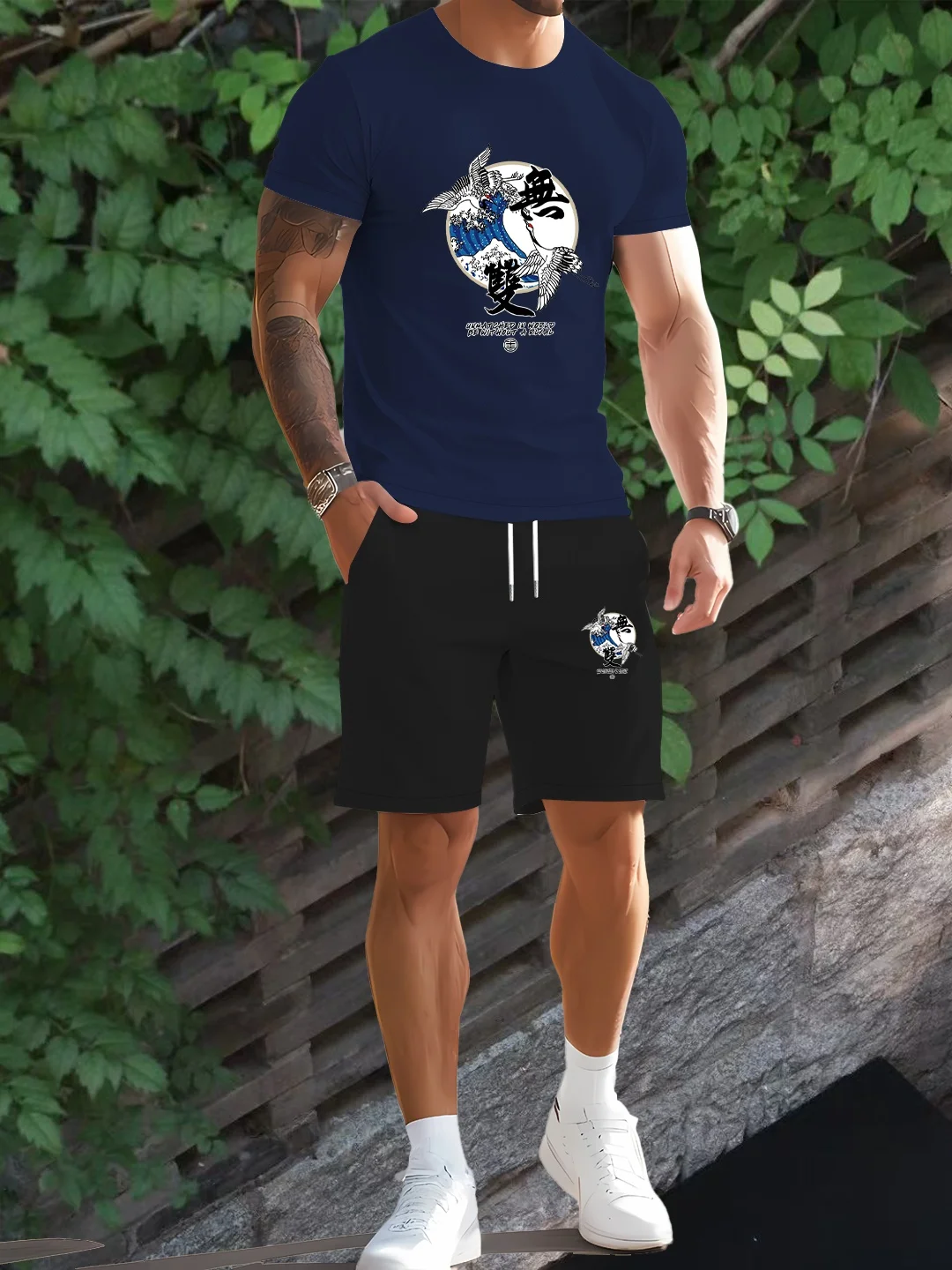 بدلة رياضية وترفيهية صيفية للرجال بأكمام قصيرة تي شيرت شورت مكون من قطعتين، مجموعة كاملة #4