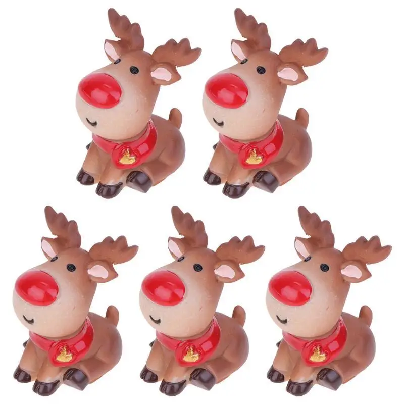 5Pcs Christmas Elk Figurine Desktop Ornaments Elk Statue Micro-Landscape Resin Elk Reindeer Xmas Decorations