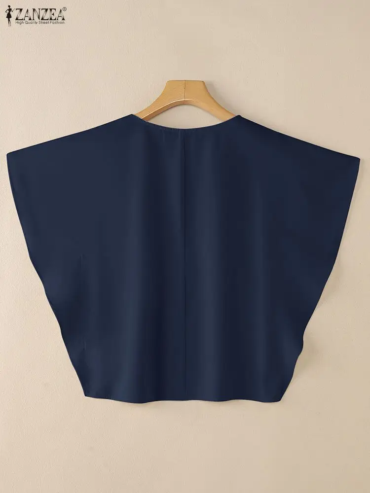 ZANZEA Eleganckie i szykowne bluzki damskie na lato 2025, stylowe bluzki z rękawami typu dolman, dekolt okrągły, jednolite kolory, codzienna odzież damska, rozmiary S-3XL